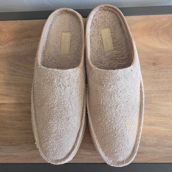 Sperry Mens 8.5 Tan Suede Leather Mule Slippers Cozy Lined Indoor Outdoor main image 6